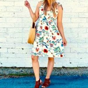 PopReal floral print shoulder tie poplin dress